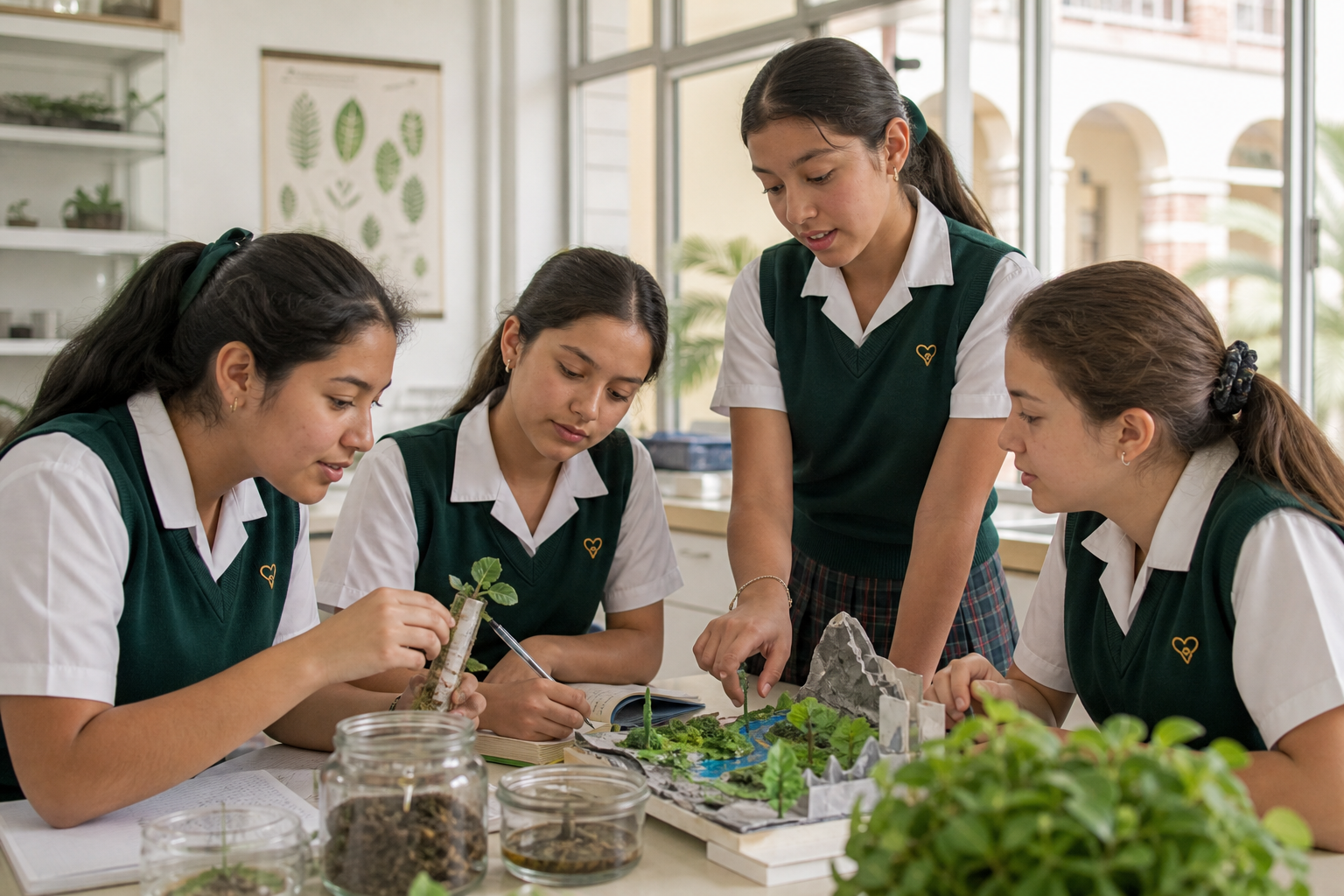 Estudiantes colaborando en un proyecto de investigación ambiental