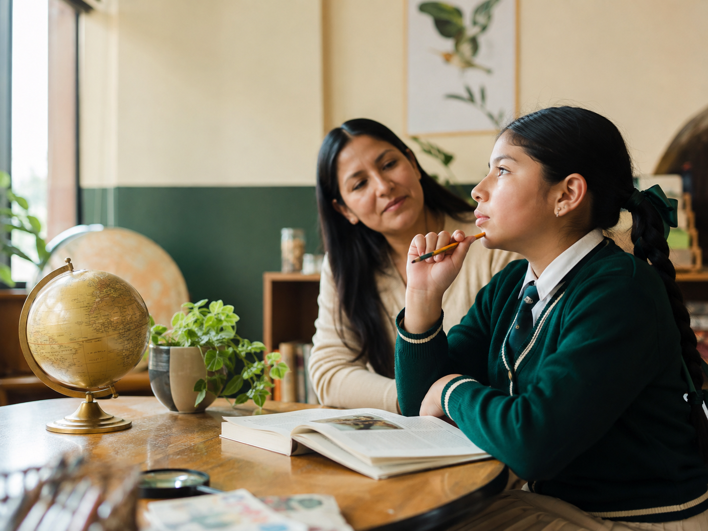 Estudiante reflexionando junto a su educadora